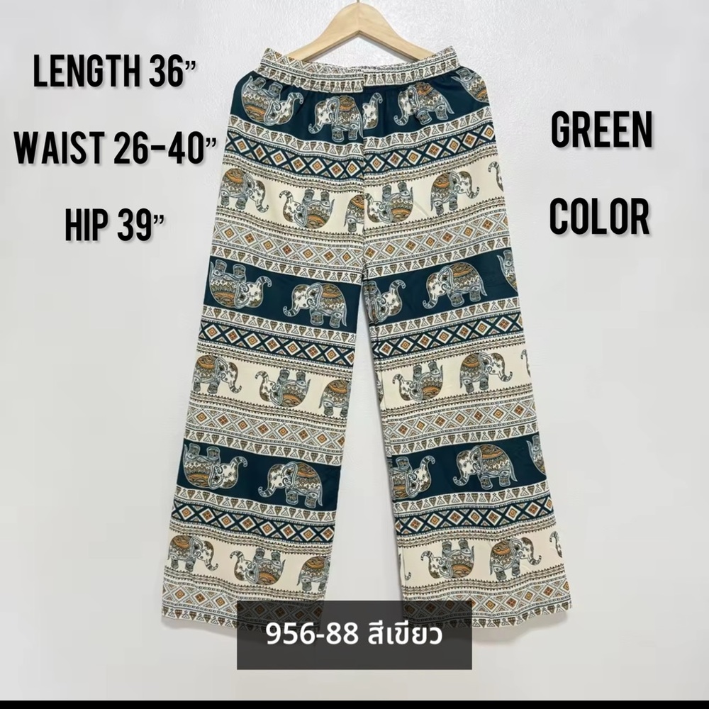 Elephant print long pants with elastic waistband, wool wave fabric one size